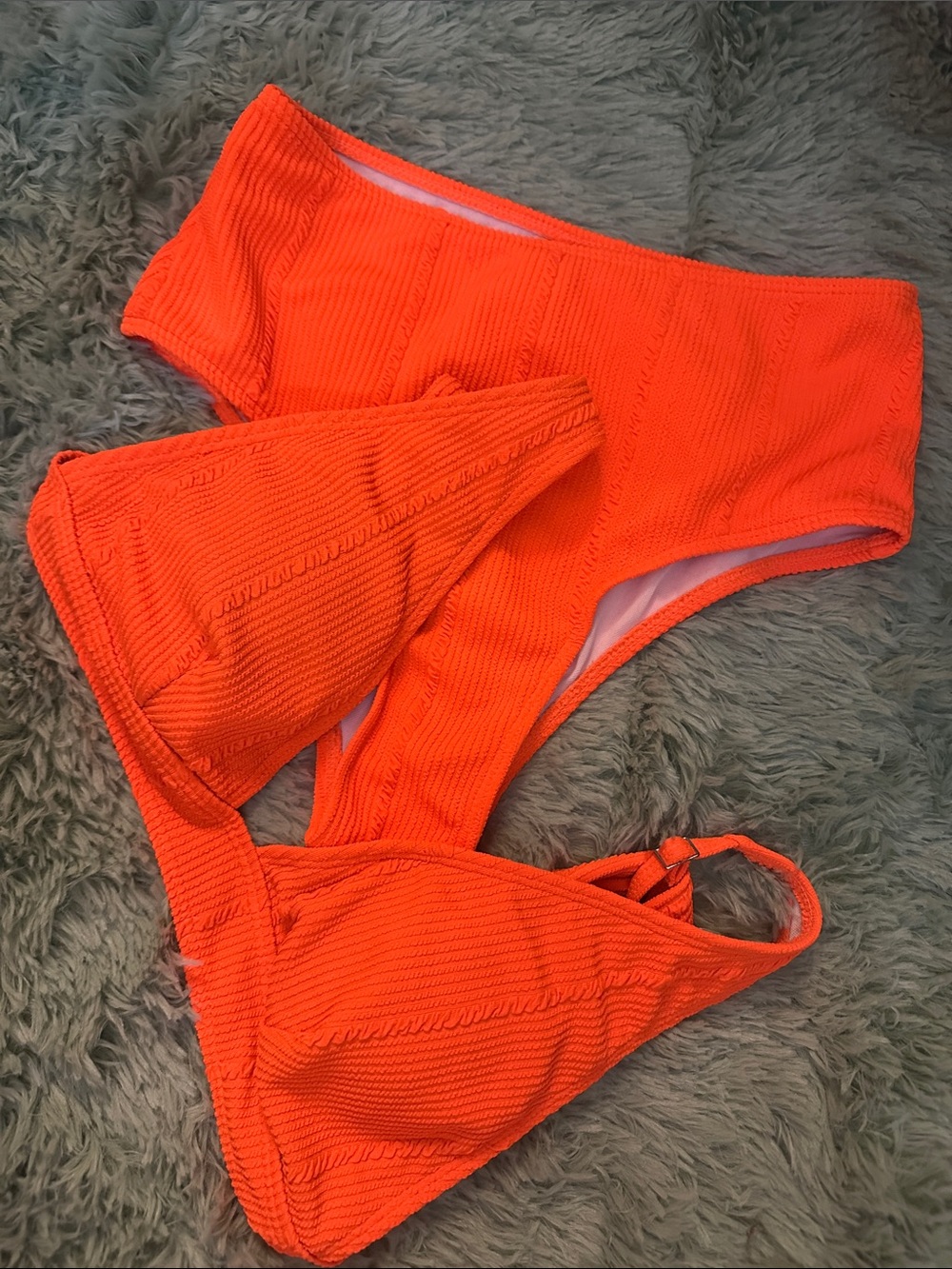 Women's Orange Textured High-Waist Bikini Set